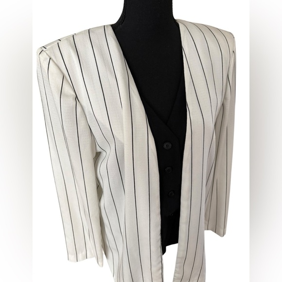 Vintage White Pinstripe button down Vest jacket size M - Picture 4 of 16